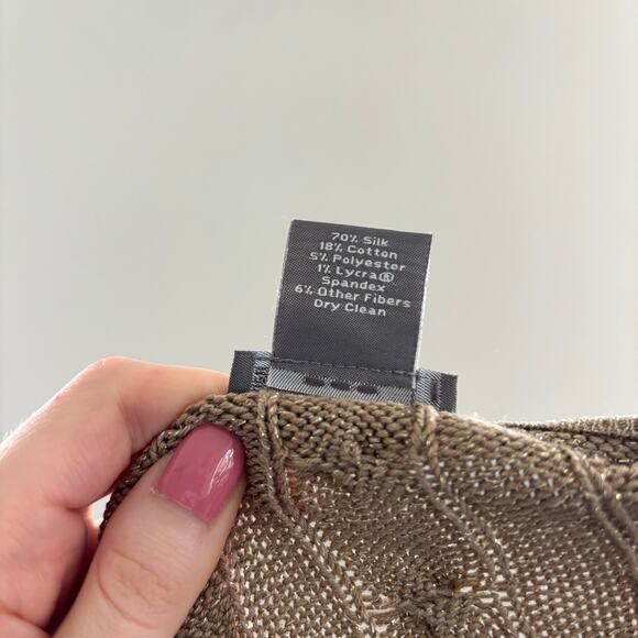 Ann Taylor Cable Knit Silk Blend Wrap V Neck Sweater in Metallic Gold Size M - Picture 2 of 7